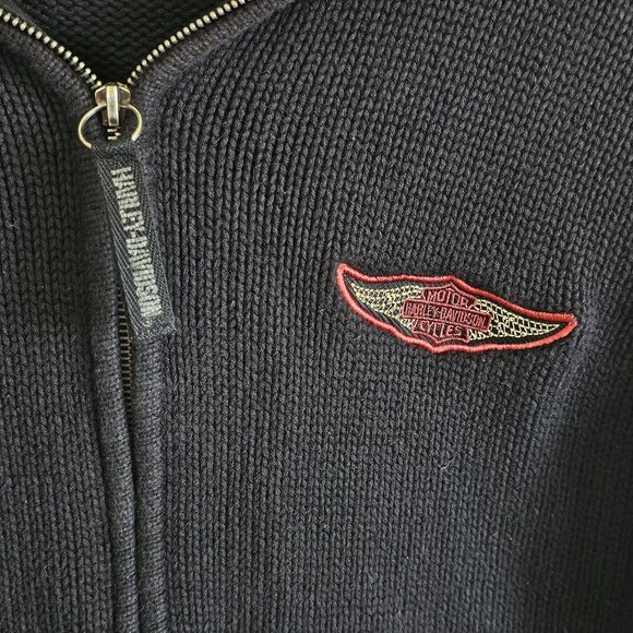 Harley Davidson Black Knit Jacket Women's Full Zip Ribbed Collar XL - Picture 3 of 9